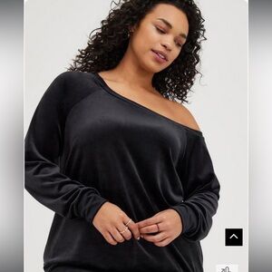 Velour off shoulder long sleeve sweatshirt